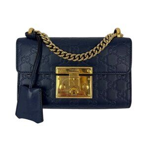 Gucci GG Supreme Small Padlock Monogram Blue Leather Shoulder Bag